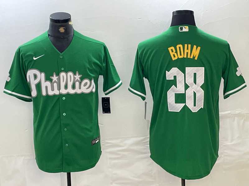 Men%27s Philadelphia Phillies #28 Alec Bohm Kelly Green Cool Base Jersey->san diego padres->MLB Jersey